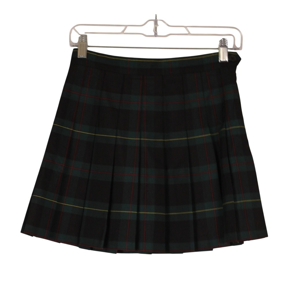 American Apparel Preppy Schoolgirl 90s Grunge Green Plaid Pleated Mini Skirt XS